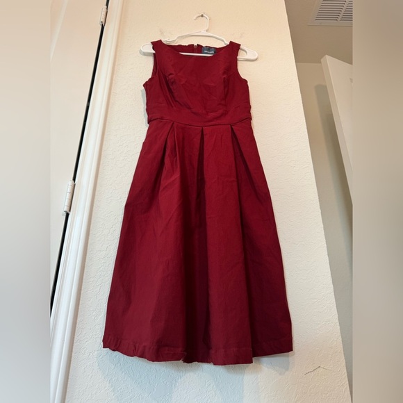 ModCloth Fit and Flare Sleeveless Deep Red Pleated Dress Women’s Size Medium - Picture 3 of 10
